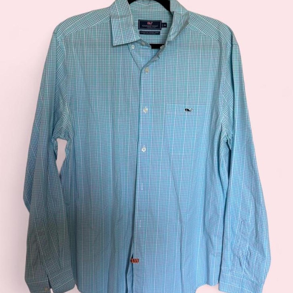 Vineyard Vines Blue Check Button-Up Shirt — Size M